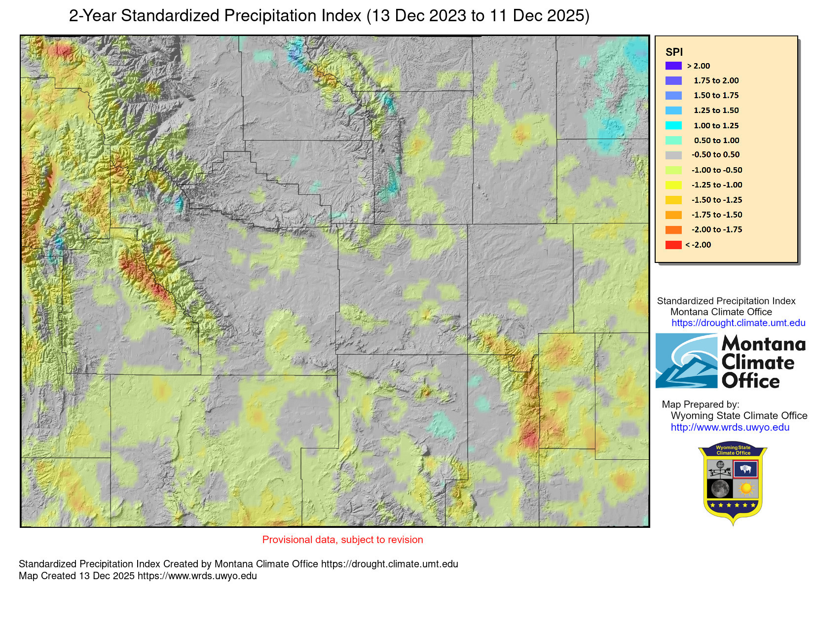 Map of Last Week's 730Day Standardized Precipitation Index Wyoming