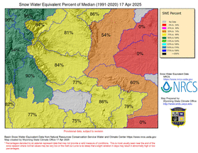 Color-coded map of basin snowpack