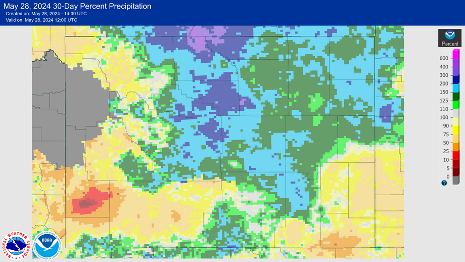 Last 30 Days' AHPS Precipitation for Wyoming Wyoming State Climate